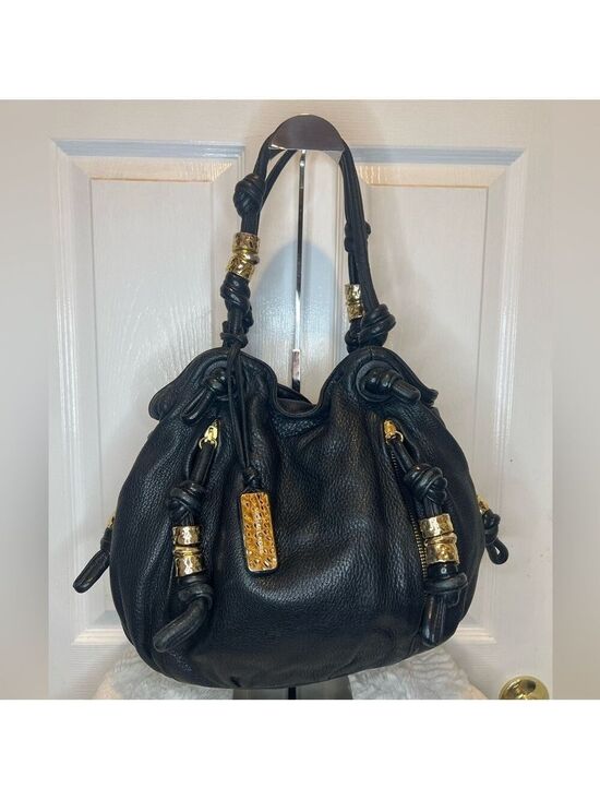 Michael Kors Handbags - MICHAEL KORS BLACK ROSLYN LEATHER
SHOULDER BAG “THE ROSLYN”
